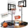 Produktbild: VALENESS® Basketballkorb Outdoor - [135 bis 305 cm] Höhenverstellbarer und Wetterfester Ständer - Profi Korb Mit Basketball und Pumpe für Kinder und Erwachsene (Kinder 150-210 cm)