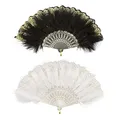 Produktbild: MIVAIUN 2 Pack Damen Fächer Feder 1920s Vintage Style Folding Handheld Feather Fan, Retro Handfächer Damen Gatsby Kostüm Flapper Zubehör, Folding Feather Fan für Party Kostüm Dekoration