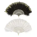 Produktbild: 2 Pack Damen Fächer Feder 1920s Vintage Style Folding Handheld Feather Fan Re...