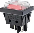 Produktbild: Wippenschalter mit Wasserdichte Abdeckung 2 polig (4pin) 16A 250VAC 30x22mm Rote Wippe beleuchtet