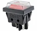Produktbild: Wippenschalter mit Wasserdichte Abdeckung 2 polig (4pin) 16A 250VAC 30x22mm Rote Wippe beleuchtet