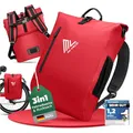 Produktbild: MIVELO - 3in1 Fahrradtasche für Gepäckträger, 100% wasserdicht & PVC-frei, Fahrradtasche Rucksack & Umhängetasche, Fahrrad Tasche Gepäckträgertasche (Rot, 20L)