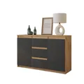 Produktbild: MIKEL - Kommode / Sideboard mit 3 Schubladen und 2 Türen - Wotan Eiche / Anthrazit Grau H75cm B120cm T35cm