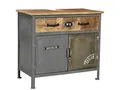 Produktbild: Woodkings Waschbeckenunterschrank Pinetown I Badschrank 71x63x35 cm aus Metall und Massivholz I Badezimmer Unterschrank Vintage Design I Badmöbel im Industrial Stil - Metall Holz Mix