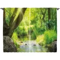 Produktbild: Abakuhaus Gardine Schlafzimmer Kräuselband Vorhang mit Schlaufen und Haken, Wald Stream Cascade Tropical grün 280 cm x 245 cm