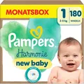 Produktbild: Pampers Windeln Harmonie New Baby, Größe 1, 2-5 kg, Sanfter Hautschutz, 180 Stück