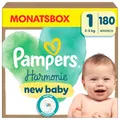 Produktbild: Pampers Harmonie Windeln Größe 1, 180 Windeln, 2kg-5kg, sanfter Hautschutz mit 100Prozent Pampers Schutz