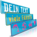 Produktbild: schildEVO 1 Fun-Schild geprägt | Hell-Blau mit Wunschtext bis zu 16 Zeichen | Aluminium Namensschild | Individuelles Fun-Kennzeichen | Bohrlöcher & Saugnäpfe