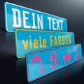 Produktbild: 1 Funschild geprägt | Hellblau mit Wunschtext | Fun Kennzeichen Namensschild Alu
