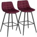 Produktbild: Woltu Barhocker 2er Set Designer Barstuhl Hocker Tresenhocker Bistrohocker Mit Fußstütze, Samt, Metallbeine, Bordeaux