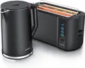 Produktbild: Arendo 2-teiliges Frühstücks-Set, Edelstahl Wasserkocher ELEGANT 1,5l, 4-Scheiben Langschlitztoaster, Schwarz