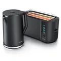 Produktbild: Arendo 2-teiliges Frühstücks-Set, Edelstahl Wasserkocher ELEGANT 1,5l, 4-Scheiben Langschlitztoaster, Schwarz
