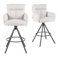 Produktbild: DUBI Möbel 2er Set Barhocker 360° drehbar, Barstuhl mit Rückenlehne & Armlehnen, ergonomisch gepolstert, stabiles 4-Fuß Metallgestell in Schwarz, Stoff Beige, modernes Design, Modell Lio