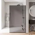 Produktbild: Bernstein Walk-In Dusche EX102 - Duschabtrennung 100 x 200 cm, 10 mm Graues ESG-Sicherheitsglas, Nano-Beschichtung, Schwarz Edelstahlprofile, Glaswand, Glastrennwand, Ebenerdige Dusche mit Bodenprofil