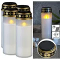 Produktbild: PEARL 4er-Set XXL-Solar-LED-Grabkerze mit Dauerlicht und Akku, 21 cm, weiß