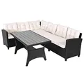 Produktbild: Casaria® Polyrattan Ecklounge Set WPC Esstisch Ecksofa inkl. 7cm Sitzauflagen 15cm Kissen Wetterfest Outdoor Lounge Garten Terrasse Balkon Möbel Schwarz