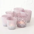 Produktbild: Windlicht Teelichthalter Glas lackiert matt rose weiß Höhe 7-9 cm 6 tlg