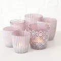 Produktbild: Windlicht Teelichthalter Glas lackiert matt matt lila Höhe 7 - 9 cm  6 tlg