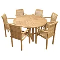 Produktbild: Endorphin Gartenmöbel Set Holz - 7-teilig - unbehandeltes Teakholz - 1 Tisch + 6 Stühle stapelbar - Gartentisch Wetterfest für Außen - Gartengarnitur Set