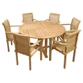 Produktbild: Endorphin Gartenmöbel Set 7tlg. Teakholz, Tisch rund 140cm 6 Stühle stapelbar