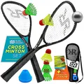 Produktbild: Rush Racket Set RS3 Speed Badminton Set 5-teilig (2X Schläger, 5X Federbälle, 1x Softball, 8X Feldmarkierung, 1x Tragetasche) Crossminton Set - Turbo Badminton Set - Speedbadminton Set (Black)