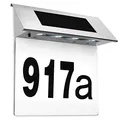 Produktbild: DEUBA® Edelstahl Hausnummer Beleuchtet Solar 4 LEDs Dämmerungssensor Wetterfest 0-9 Zahlen a-h Buchstaben Leuchte Haus Nummer Schild Außen