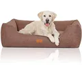 Produktbild: Knuffelwuff Hundebett Lotte aus Velours mit feinem Handwebcharakter XXL 120 x 85cm Lichtbraun - abnehmbarer Bezug - waschbar - für große, mittelgroße und kleine Hunde