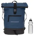 Produktbild: Elephant Rucksack Herren Damen Plane Time Bag COMP Fahrradrucksack Kurierrucksack Roll-Top A4 mit Laptopfach, Bodenfach 12823 + Flasche (Bi Color BS (blau-schwarz))