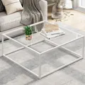 Produktbild: Garden 4 you Couchtisch Glas Weiß, Quadratischer Wohnzimmertisch, Sofatisch