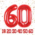 Produktbild: 60 Geburtstag Deko zahlen luftballon 60 jahre | Folienballon Rot für 60. Gebu...
