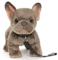 Produktbild: Uni-Toys - Französische Bulldogge (grau) mit Leine - 26 cm (Länge) - Plüsch-Hund, Dogge, Haustier - Plüschtier, Kuscheltier