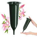 Produktbild: KADAX Grabvase, Vase aus Kunststoff, Blumenvase, Kunststoff-Vase für Blumen, wetterfeste Friedhofsvase, frostsicher Steckvase für Grab, witterungsbeständiger Grabschmuck (10cm, mit Erdspieß, grün)