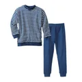 Produktbild: Living Crafts - Kinder Pajamas | Schlafanzug - Bequem, Interlock-Stoff, Rundhalsausschnitt, Elastischer Bund, Bio-Baumwolle (104, White/Navy Striped)