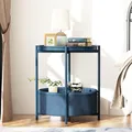 Produktbild: Huhote Kleiner runder Couchtisch mit Stoffkorb, 2-stöckiger Beistelltisch, Nachttisch für Wohnzimmer, Schlafzimmer, moderner Stil, Blau