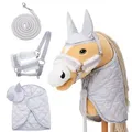 Produktbild: Hoofly Hobby Horse Zubehör Set – Halfter mit Strick, Decke & Fliegenhaube in Grau für Hobby Horses ] – Ideal für Spiel, Training & kleine Tu...