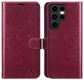 Produktbild: OCASE Handyhülle für Samsung Galaxy S24 Ultra 5G Hülle Premium Leder Flip Klappbare Klapphülle Stoßfeste Magnetische [Standfunktion] [Kartenfächern] Schutzhülle für Samsung S24 Ultra Tasche Burgundy
