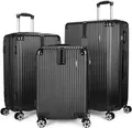 Produktbild: BRUBAKER Kofferset London - 3 teiliges Reisekoffer Set inkl. Handgepäck - Hartschalen Koffer mit Zahlenschloss, 4 Rollen und Komfort Tragegriffen - ABS Boardcase Trolleys (M, L, XL - Schwarz)