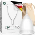 Produktbild: LATESSA® Menstruationstasse, SEHR GUT getestet, Made in Germany, geruchlos, BPA-frei, 100% zertifiziertes, medizinisches Silikon, Periodentasse, Menstruationskappe, menstrual cup, Größe S, klein