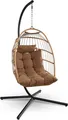 Produktbild: SereneLife Hängesessel mit Gestell – Rattan Hängesessel Outdoor & Indoor Wetterfest – Schaukel für Kinder & Erwachsene bis 250 kg mit Dicke Kissen