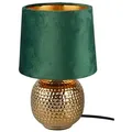 Produktbild: Reality Leuchten LED Nachttischlampe, Dimmfunktion, LED wechselbar, Warmweiß, kleine ausgefallen-e Samt Lampenschirm dimmbar Grün Gold-en, Höhe 26cm goldfarben|grün