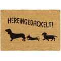 Produktbild: Relaxdays - Fußmatte Kokos 'Hereingedackelt', Kokosmatte Hundemotiv, Türmatte Innen & Außen, Türvorleger 40x60 cm, natur