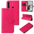Produktbild: LBH Handy Hülle für Samsung Galaxy A9 Case Handytasche Schmetterling Blumen Flower Standfunktion Schutzhülle Magnet Rundum Schutz 360 Grad Flipcase Cover Pink