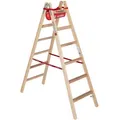Produktbild: Euroline Holz Sprossenstehleiter mit Comfort-Breitsprossen, Eimerhaken und Werkzeugablagetasche 2x6 Sprossen