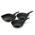 Produktbild: Berlinger Haus 3-teiliges Bratpfannen-Set, Runde Pfannen 20cm / 24cm mit Grillpfanne 28cm, Emerald Collection, Dunkelgrün