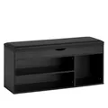 Produktbild: FineBuy Schuhbank mit Sitzfläche Garderoben-Bank 104x51x32 cm Kunstleder Schwarz, Holzbank Klein Gepolstert, Sitzbank Schmal Flur mit Stauraum, Truhenbank Schuhtruhe Flurmöbel