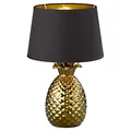 Produktbild: Reality Leuchten Pineapple R50431079 Tischleuchte, Keramik, Stoffschirm Schwarz/Gold, Höhe 43cm