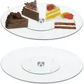 Produktbild: Relaxdays Tortenplatte 2er Set, 360° drehbar, ∅ 30 cm, zum Servieren & Dekorieren, runde Kuchenplatte, Glas, transparent