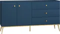 Produktbild: Sideboard, 160cm breit, in dunkelblau mit goldfarbenen Griffen und Füßen MONTPELLIER-131, B/H/T ca. 160/85/40 cm