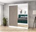 Produktbild: A&J MöbelLand Schwebetürenschrank MIT Kleiderschrank 120 cm mit Spiegel & Holzlamellen (Weiß)