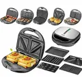 Produktbild: Camry 5in1 Sandwichmaker | Anti-Haftbeschichtung | Cool-Touch-Griffe | Hitzebeständiges Gehäuse | 1200 Watt - Transparent